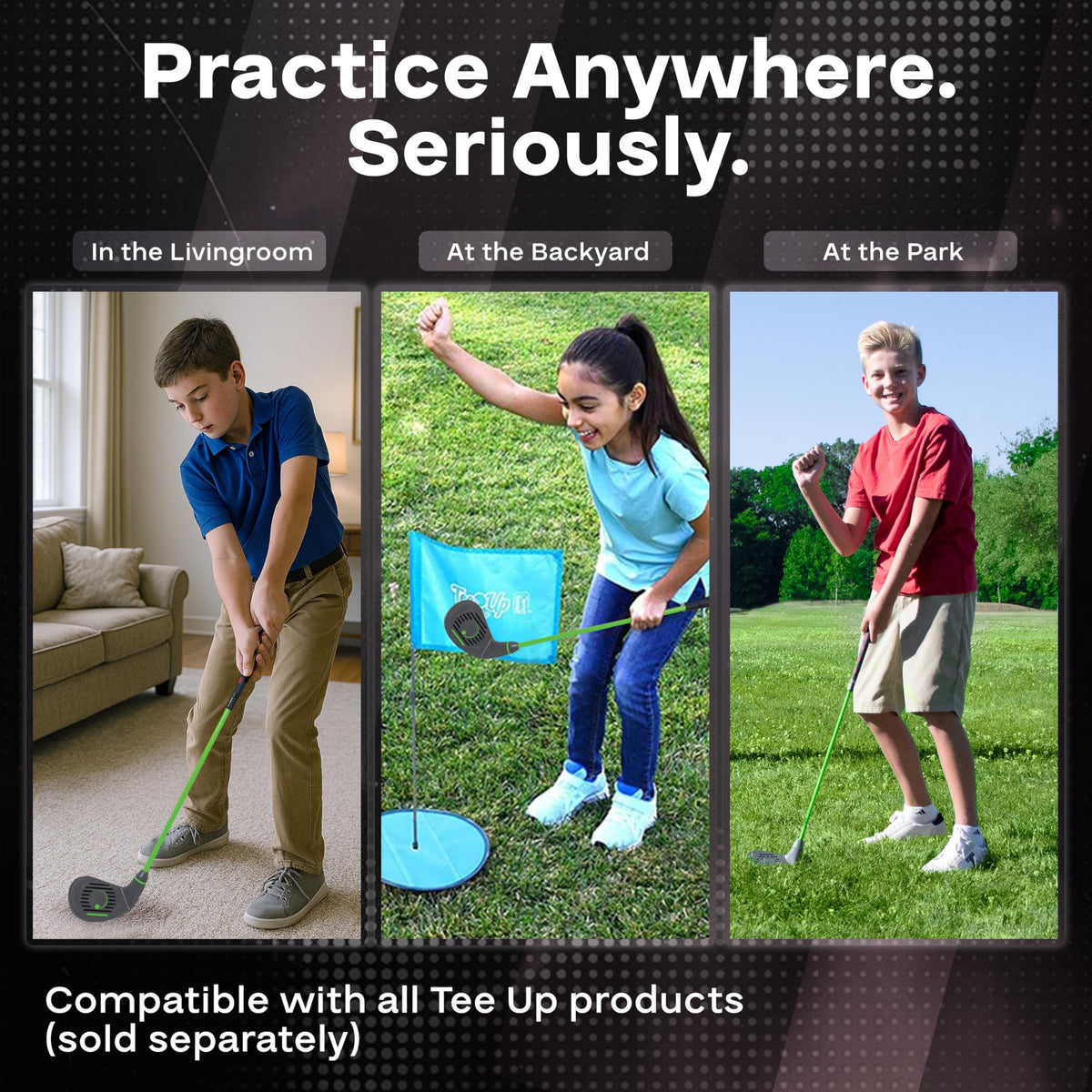 Golfgen PGA TOUR Tee-Up size options by height for better fit.