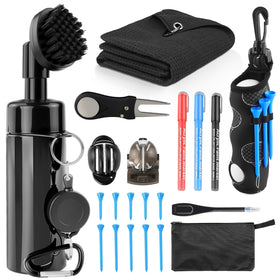 Golfupp cleaning brush with retractable hook for pristine clubfaces