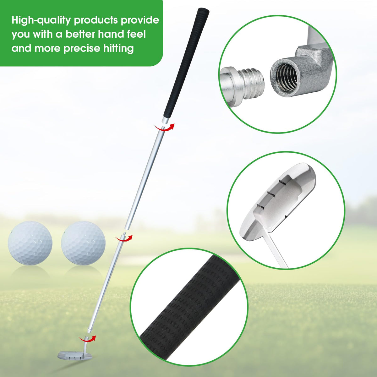 Golfupp putter rod hollow design enhances feel and control during green strokes