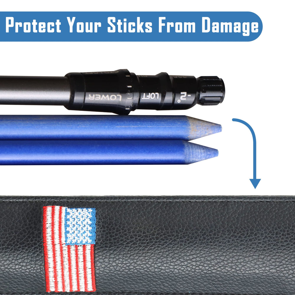 Golfupp leather quilted stick case with premium stitching for protection.