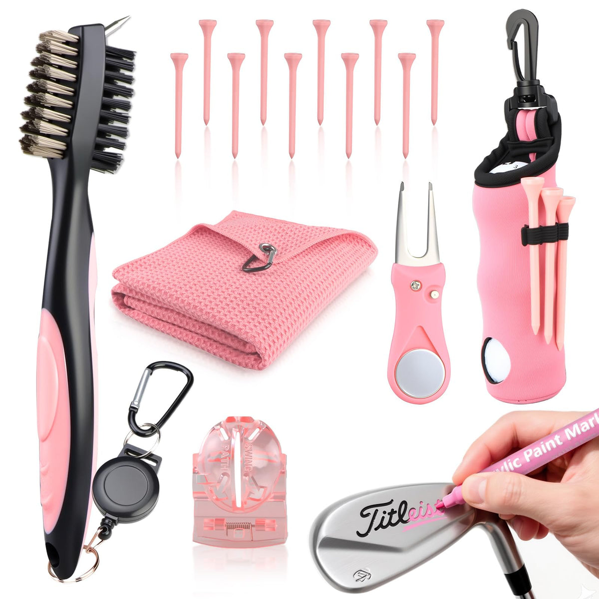 Golfupp pink club cleaner brush keeps clubs spotless between holes