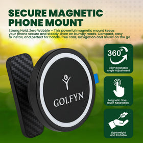 GOLFYN 360-degree rotation mount enables flexible phone positioning on the course