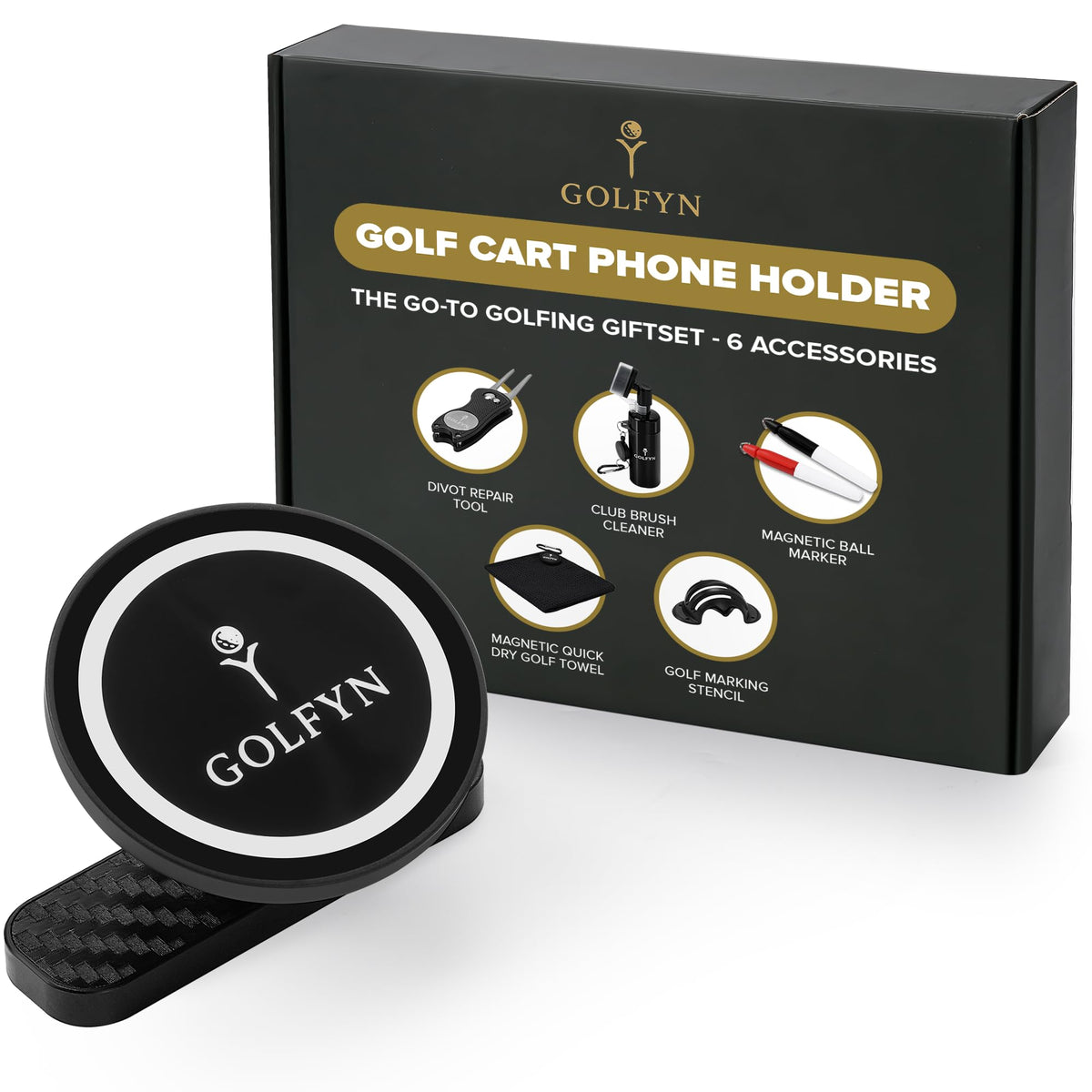 GOLFYN magnetic golf cart phone holder mounted for easy GPS access