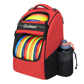Goloni disc golf bag main compartment holds 23+ discs for versatile on-course options.