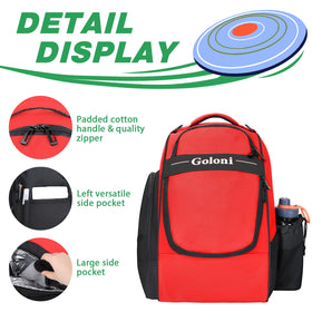 Goloni disc golf bag upper compartment for clothes or essentials during rounds.