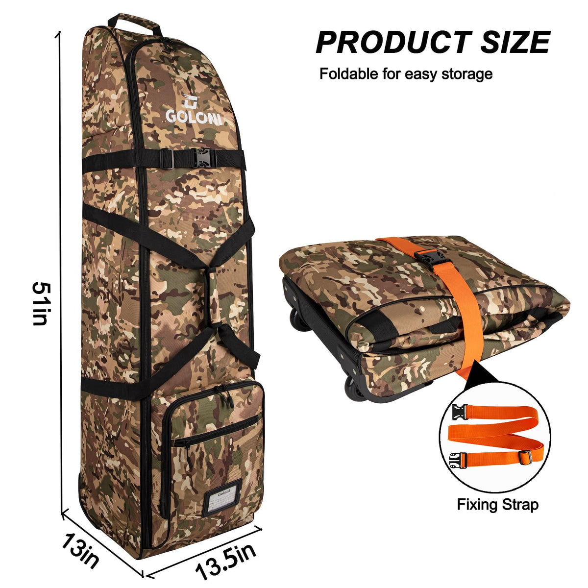 Goloni golf travel bag with heavy-duty fabric for durable club protection.