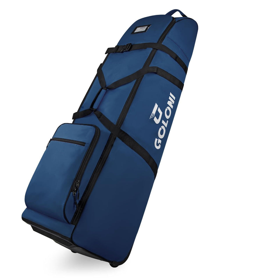 Goloni golf travel bag with wheels, easy airport maneuverability and club protection.