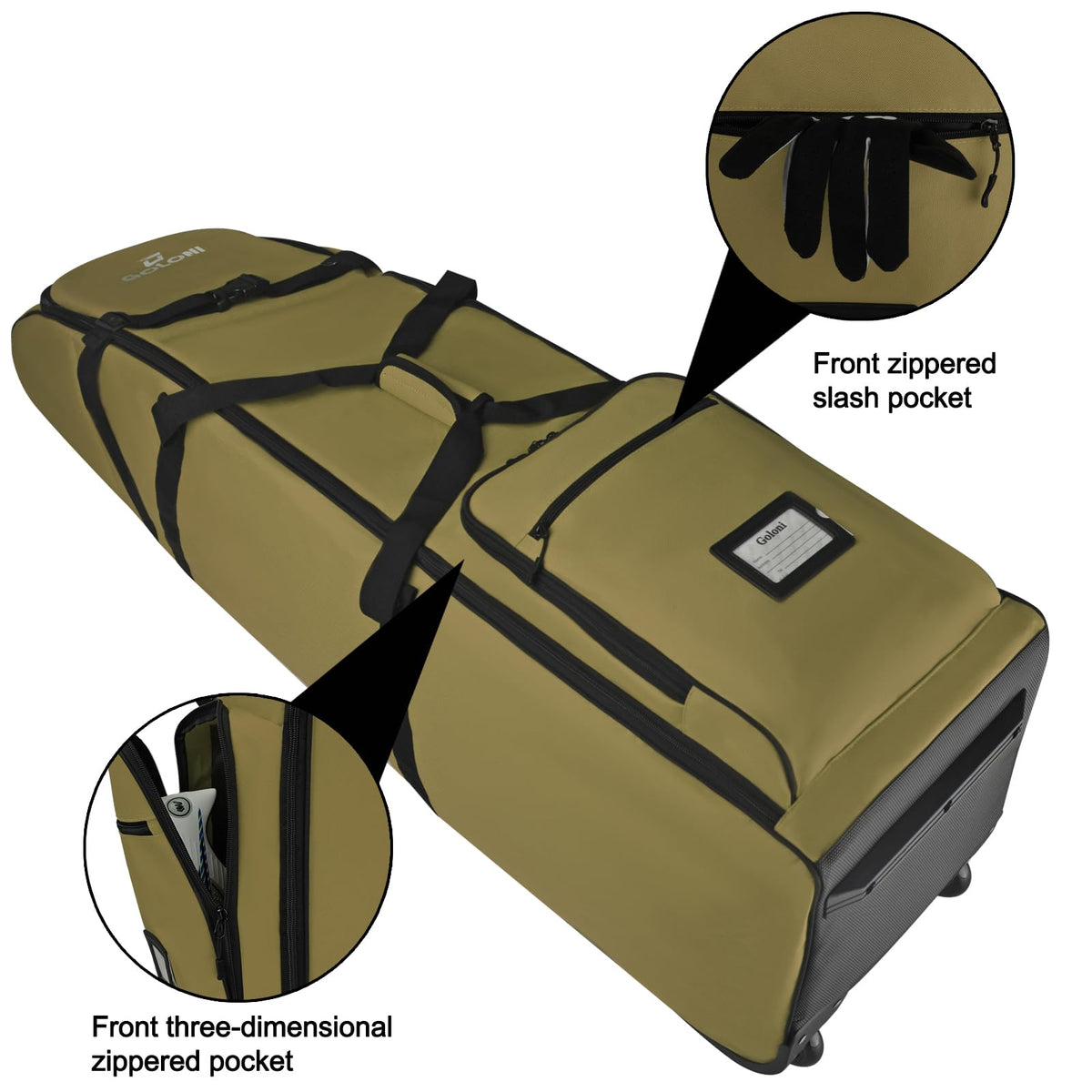 Goloni universal-fit golf bag accommodates most standard sets.