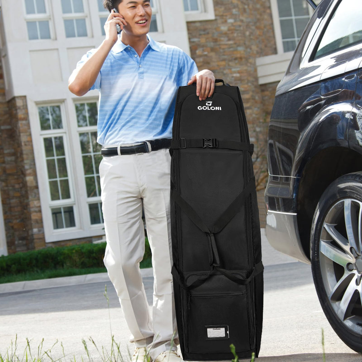 Goloni water-resistant golf bag cover shielding gear from moisture