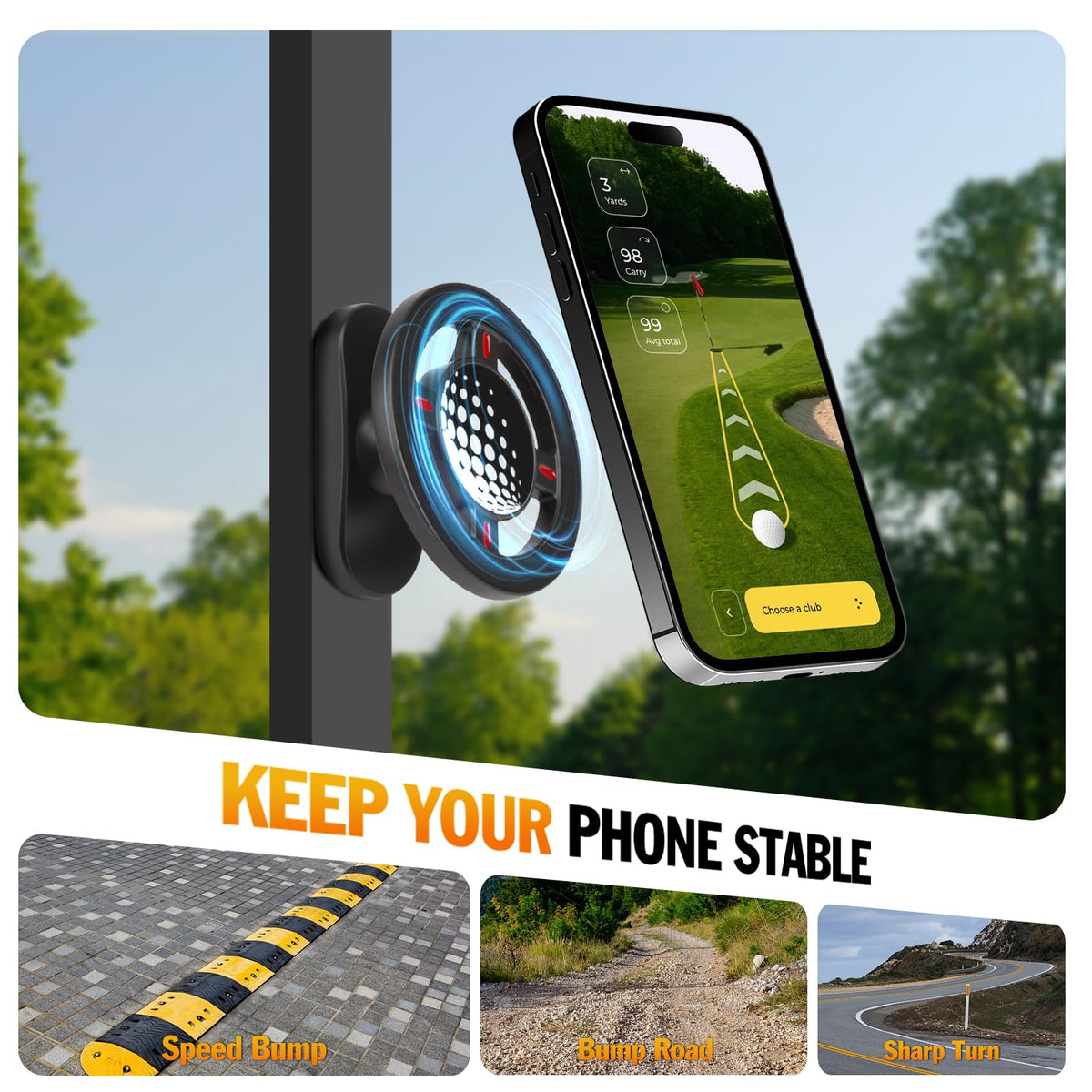 Golracejoy 360-rotation golf cart mount enables portrait or landscape viewing