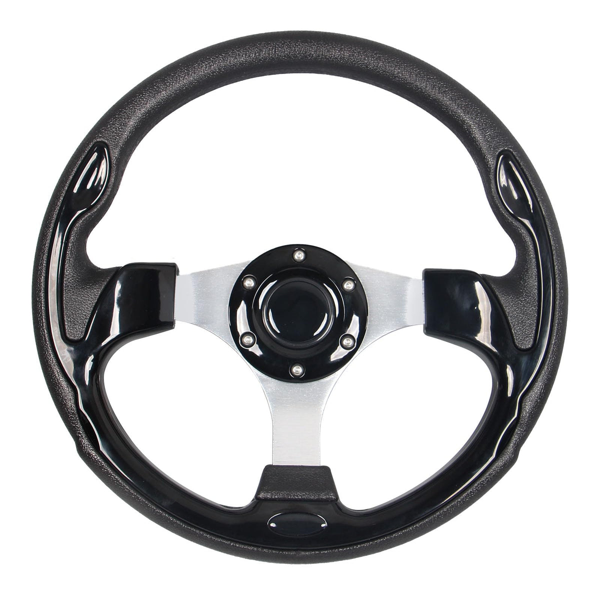GONMOT black grip steering wheel with silver frame for universal cart fit