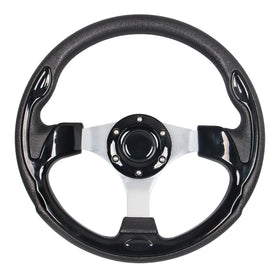 GONMOT black grip steering wheel with silver frame for universal cart fit