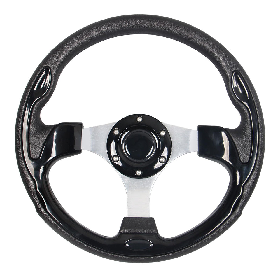 GONMOT black grip steering wheel with silver frame for universal cart fit