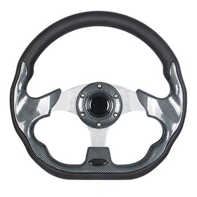 GONMOT carbon fiber steering wheel for golf carts with grip-enhancing surface.