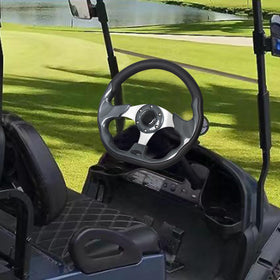 GONMOT steering wheel in use on a golf cart with race-inspired styling.
