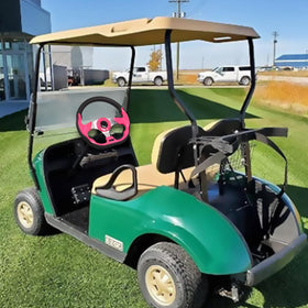 GONMOT pink D-shaped steering wheel color detail emphasizing stylish finish.
