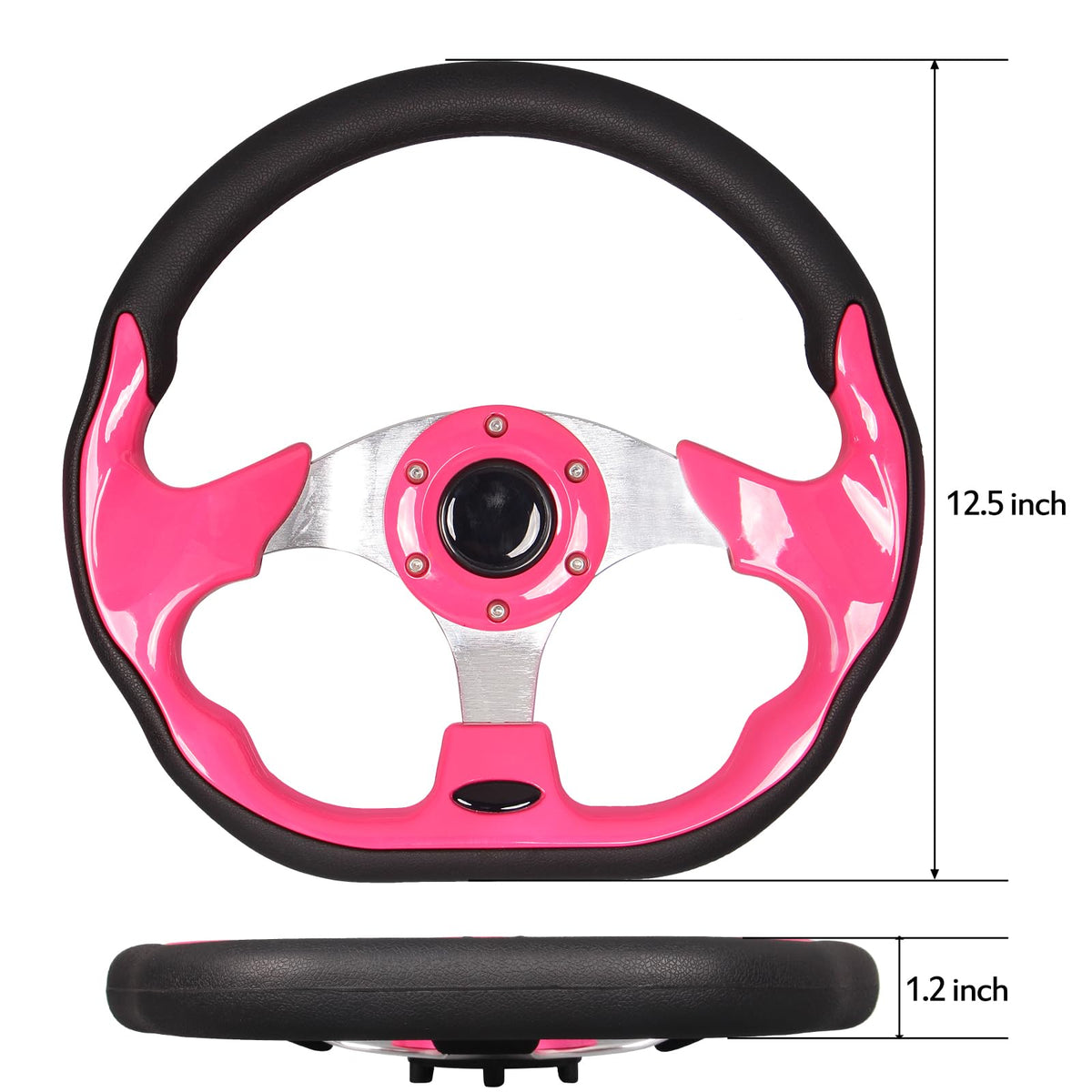 GONMOT pink D-shaped steering wheel shows ergonomic design for comfortable hand positioning.