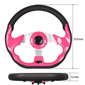 GONMOT pink D-shaped steering wheel shows ergonomic design for comfortable hand positioning.