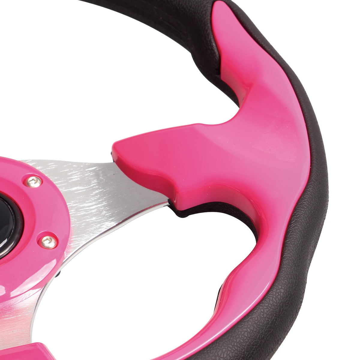 GONMOT pink D-shaped steering wheel with adapter ready for installation.