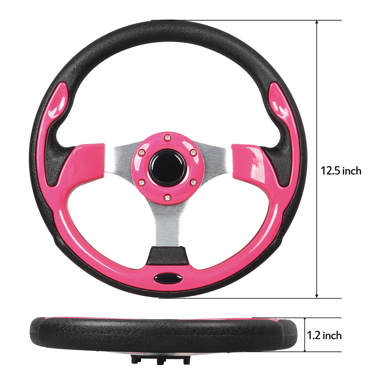 GONMOT pink steering wheel in hand for confident grip during golf cart rides.