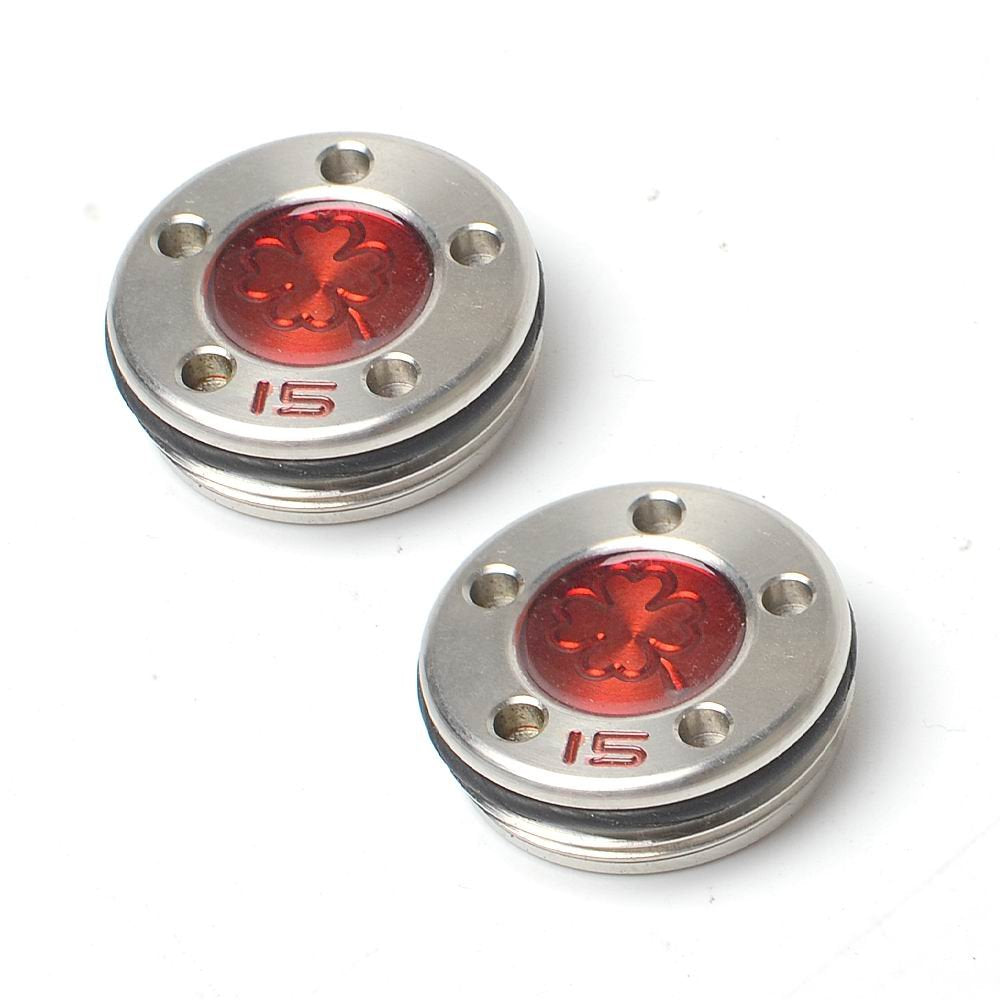GOOACTION red four-leaf clover putter weights on a Newport-style club for balanced feel