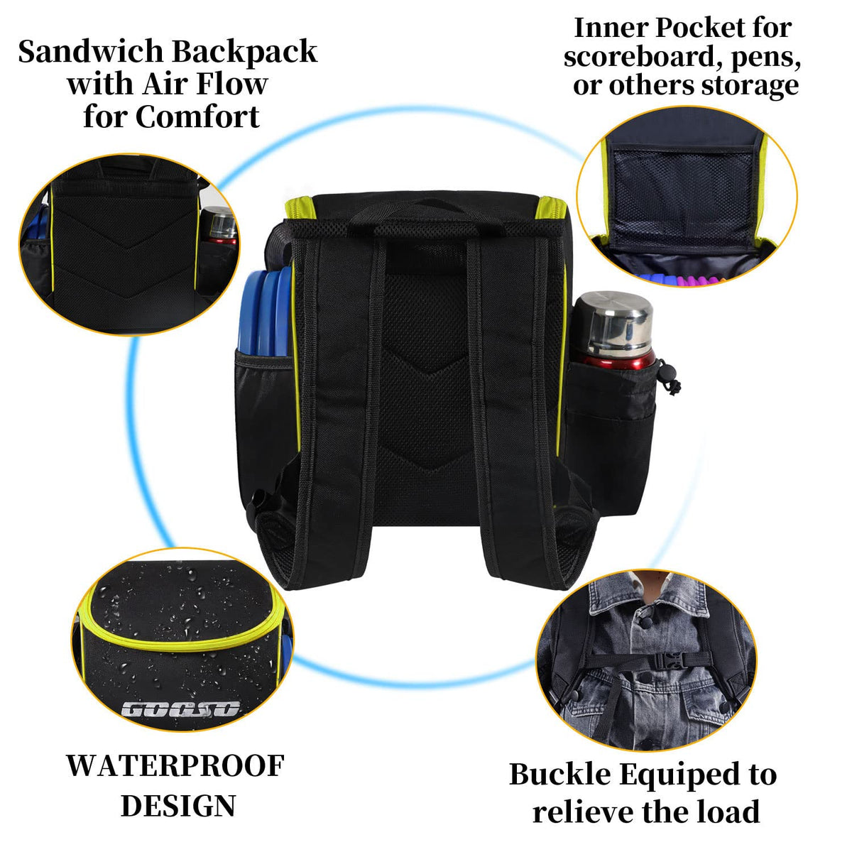 Gooso backpack holds 28+ discs spacious carrier for practice.