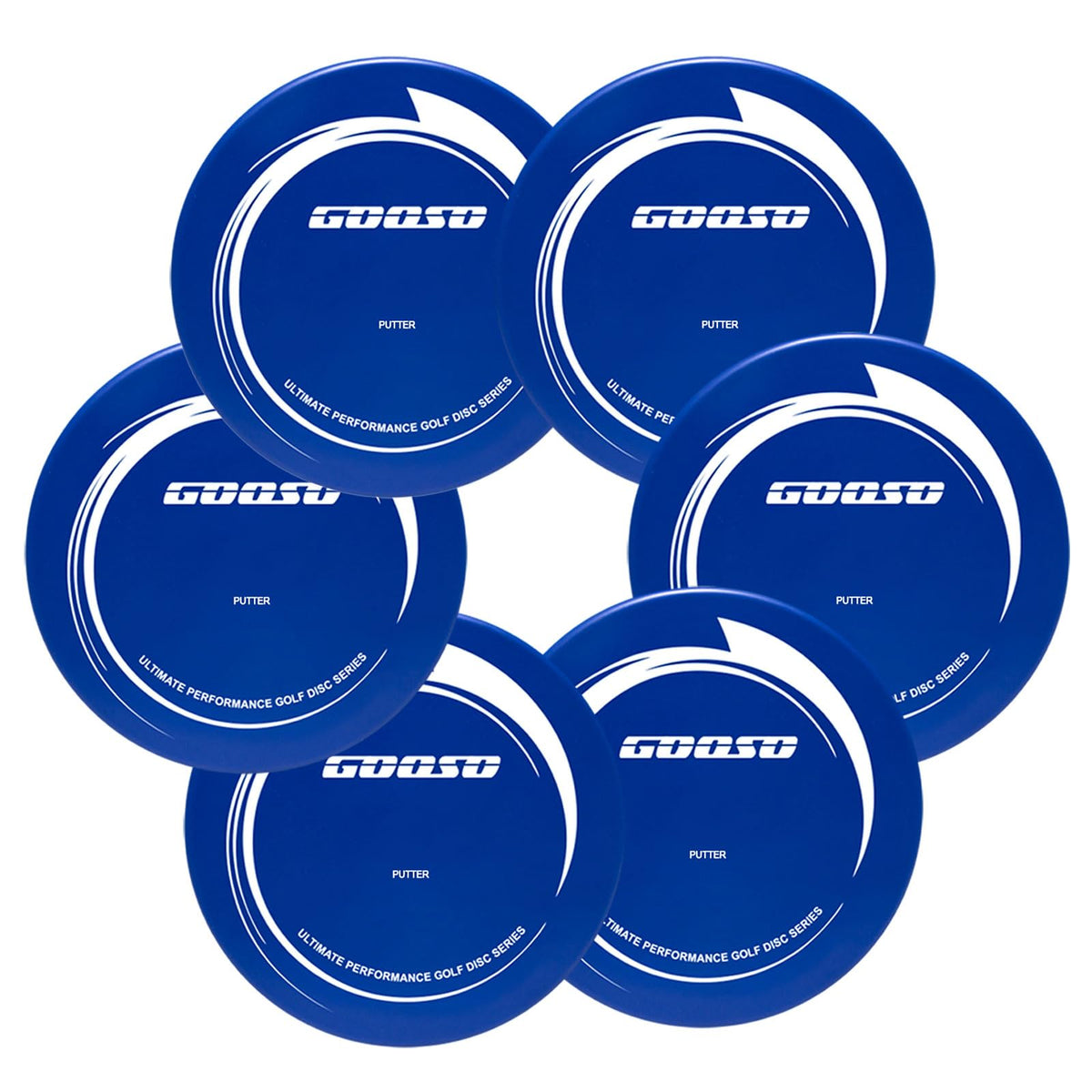 GOOSO disc golf putter six‑disc set pack for family practice and customization.