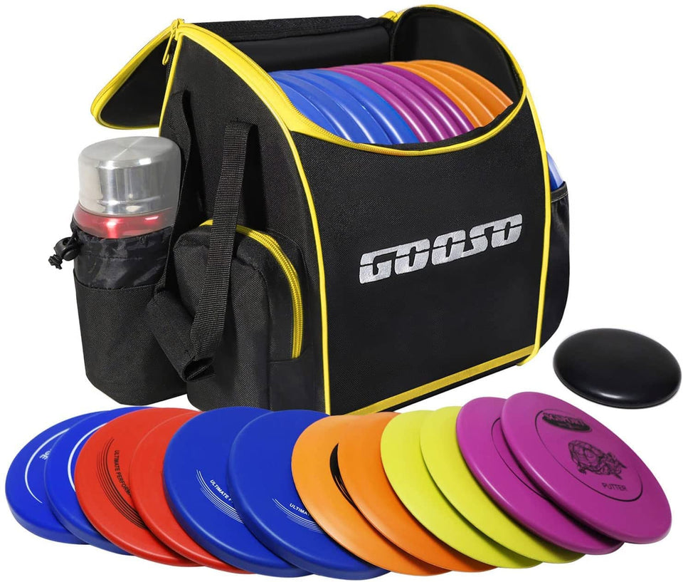 Gooso Disc Golf Set with Backpack full view for organized 12-disc beginner kit.