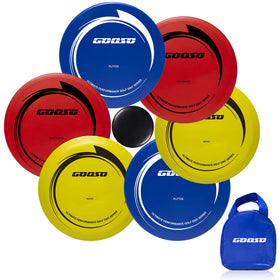 GOOSO disc golf set with bag showcases the complete kit for backyard practice.