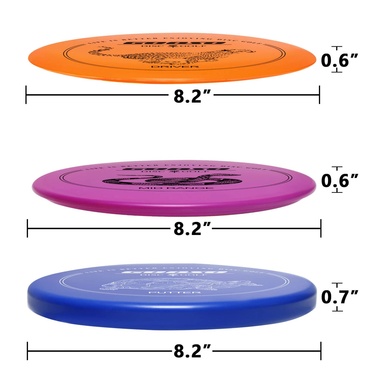 GOOSO discs on the green during play showing flight variety.