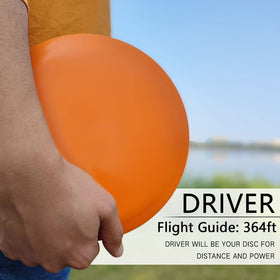 GOOSO yellow driver disc viewed from the side during a throw