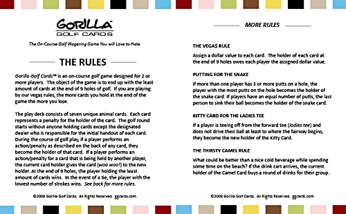 Gorilla Golf Cards printed instructions for quick setup