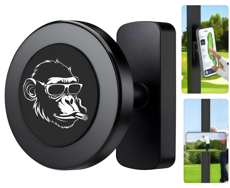 Gorilla magnetic golf cart phone holder secures iPhone 17 Pro Max on rough fairways