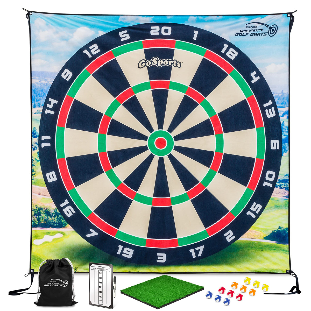 GoSports Chip N' Stick Darts giant target 6.5 ft for interactive play.