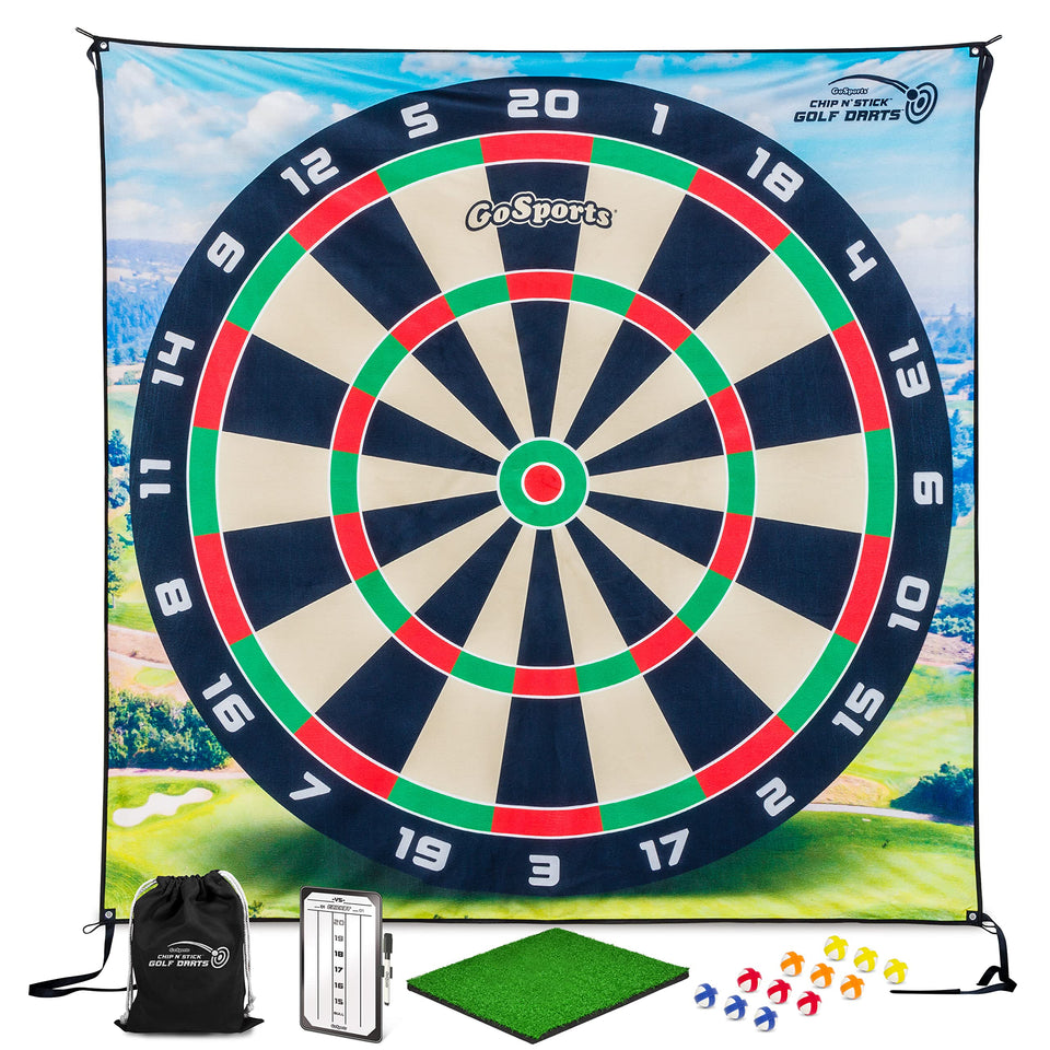 GoSports Chip N' Stick Darts giant target 6.5 ft for interactive play.