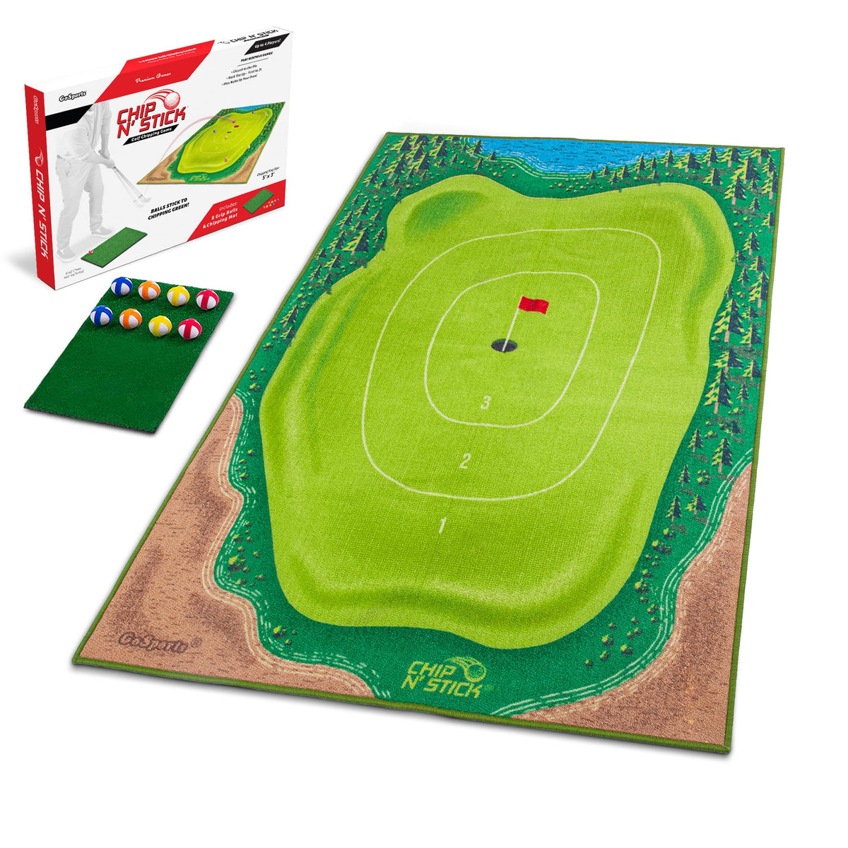 GoSports Chip N' Stick mat rolled out on a flat surface for quick game setup
