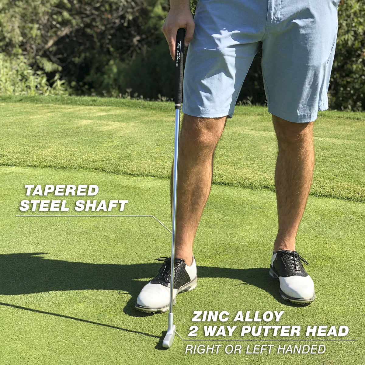 Two way design shown for ambidextrous use by left or right handed players