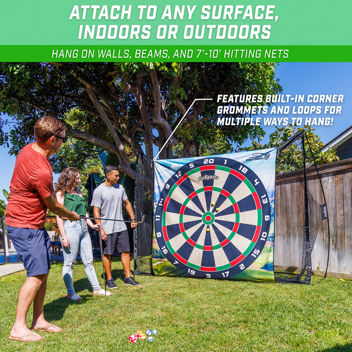 GoSports fabric-dartboard target 6.5 ft features bold graphics for darts-style play.