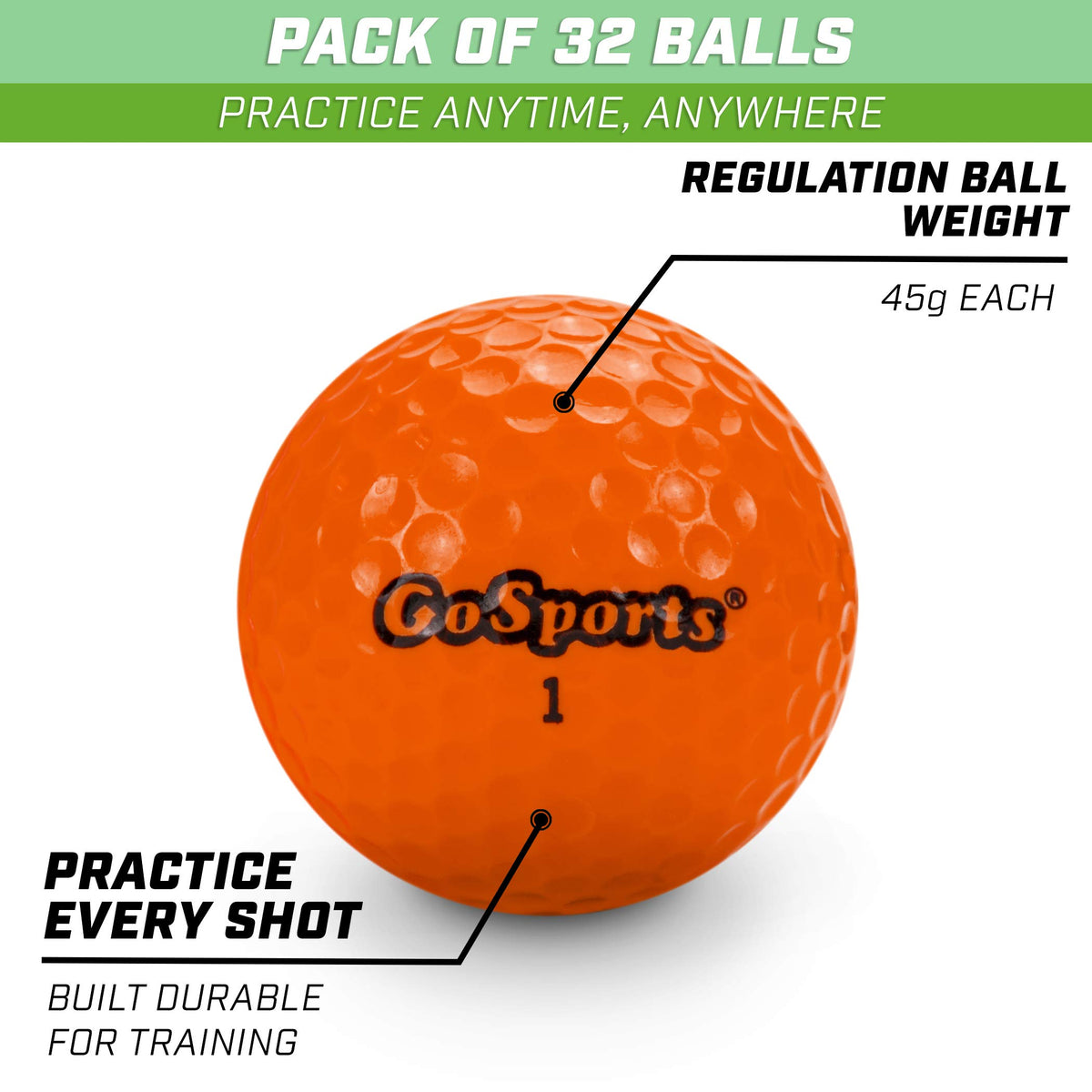 GoSports practice balls with true flight design for accurate practice shots.