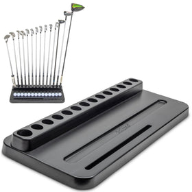 GoSports Premium Wood Golf Club Holder with 14-club rack for organized practice.
