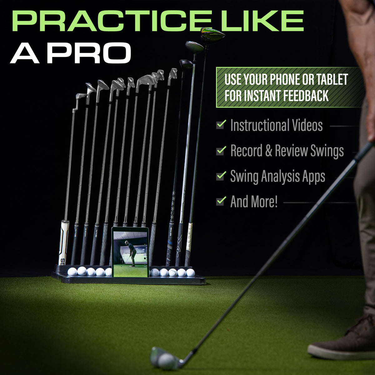 GoSports Premium Wood Golf Club Holder low-profile black wood design for home setup.