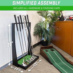 GoSports premium wooden putter stand turf detail interior cushions clubs during display