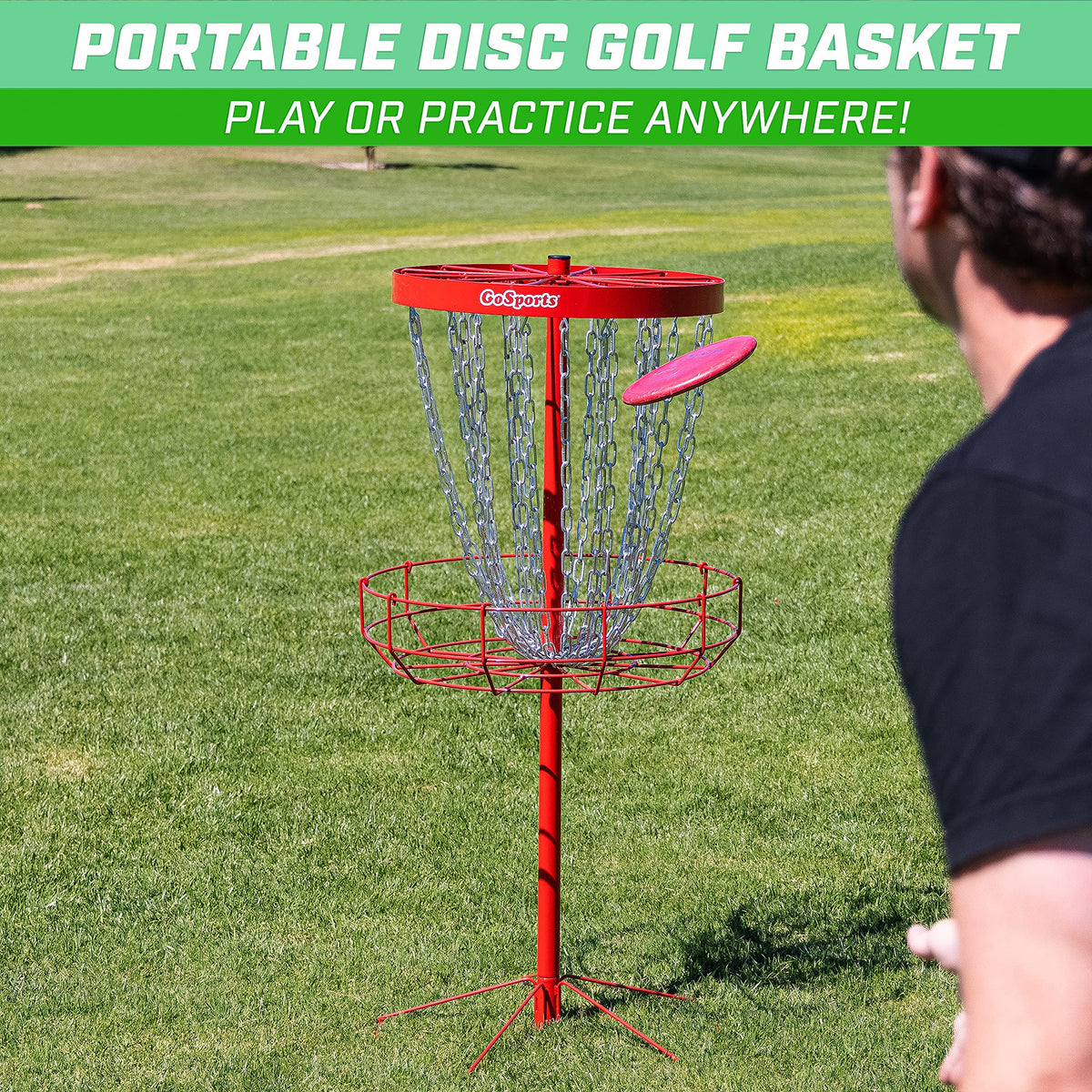 GoSports regulation-size disc golf basket ready for authentic play