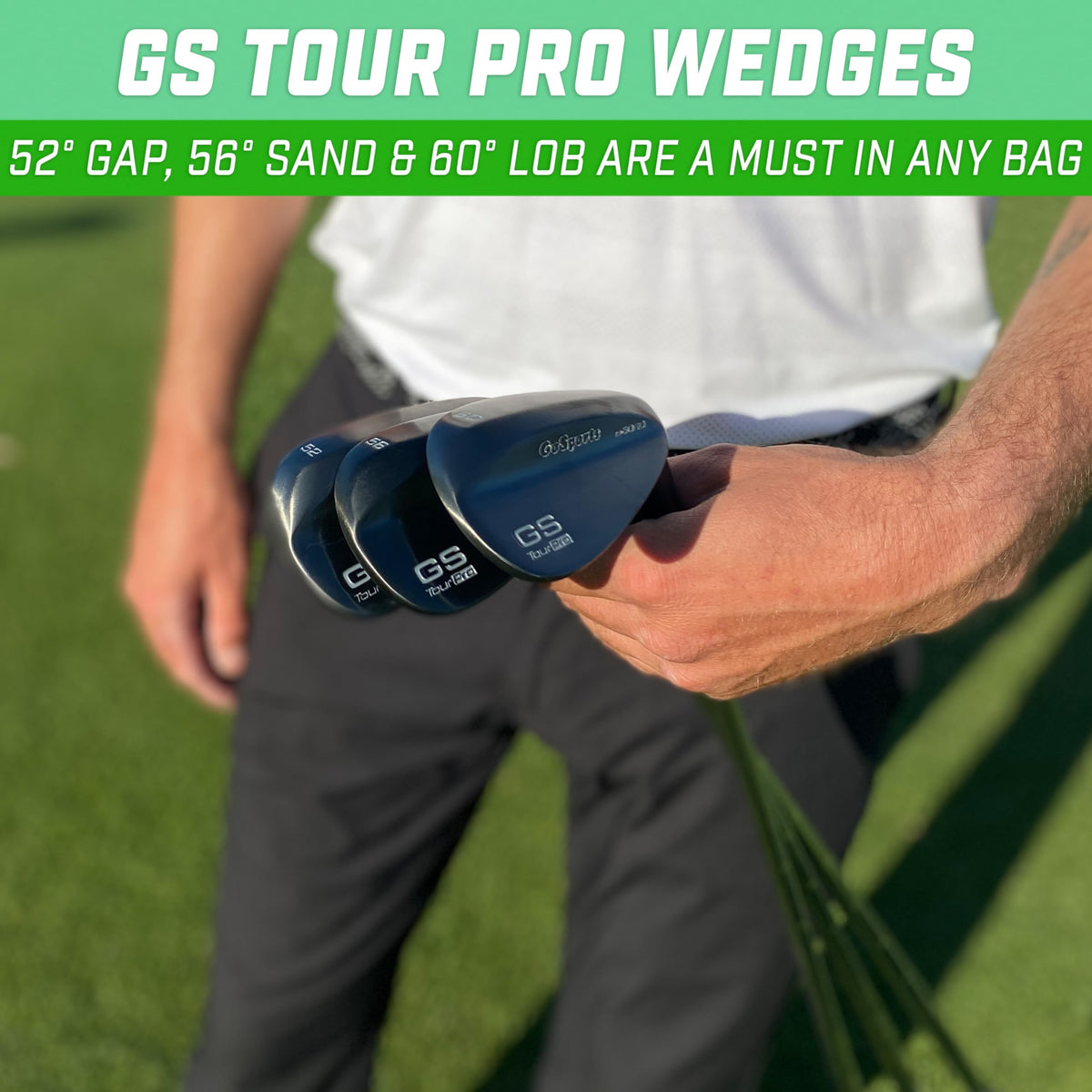 GoSports Tour Pro 60° wedge close-up shows loft for greenside finesse