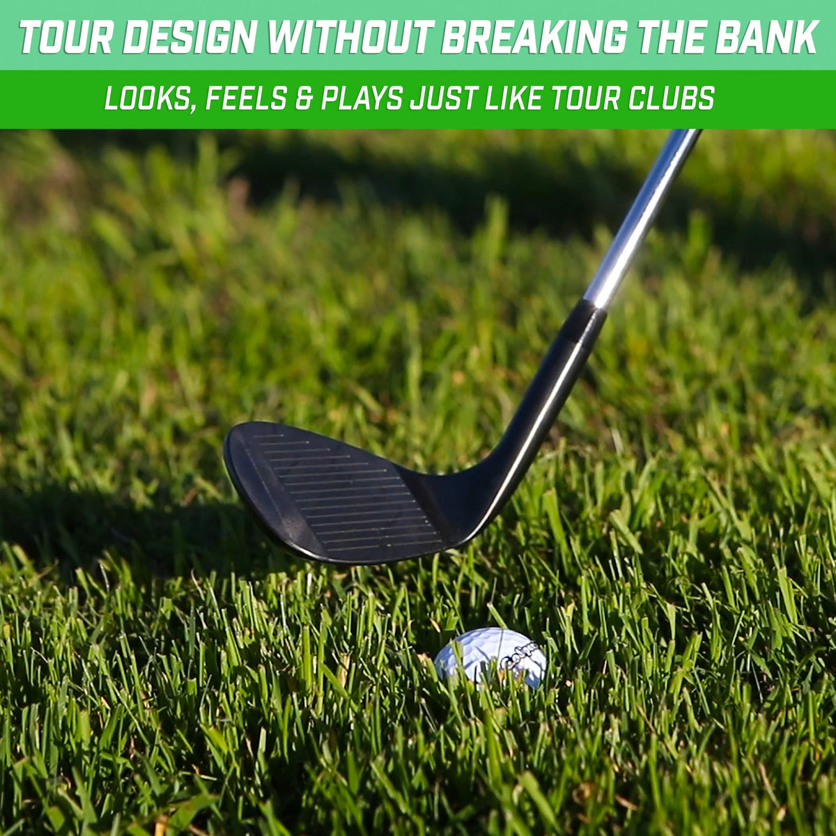 GoSports Tour Pro 60 Lob Wedge on green demonstrating loft and control.
