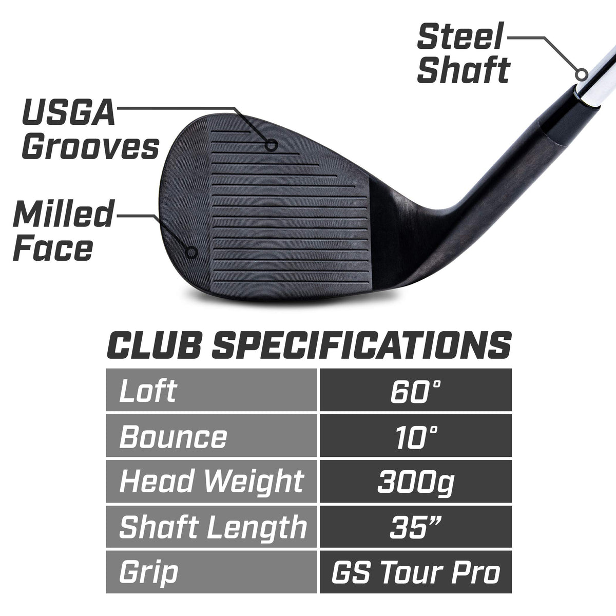 GoSports Tour Pro 60 Lob Wedge tour design in brushed finish.