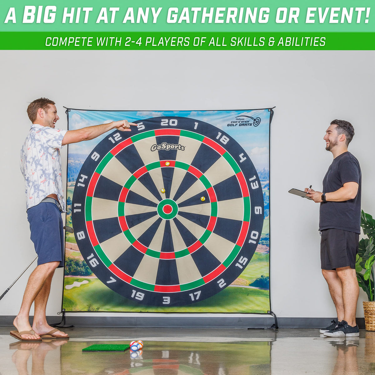 GoSports wall-mounting-grommets enable easy hanging indoors or outdoors.