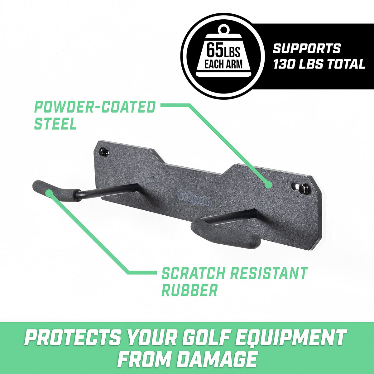 GoSports durable steel rack protects gear and prevents slips during storage.