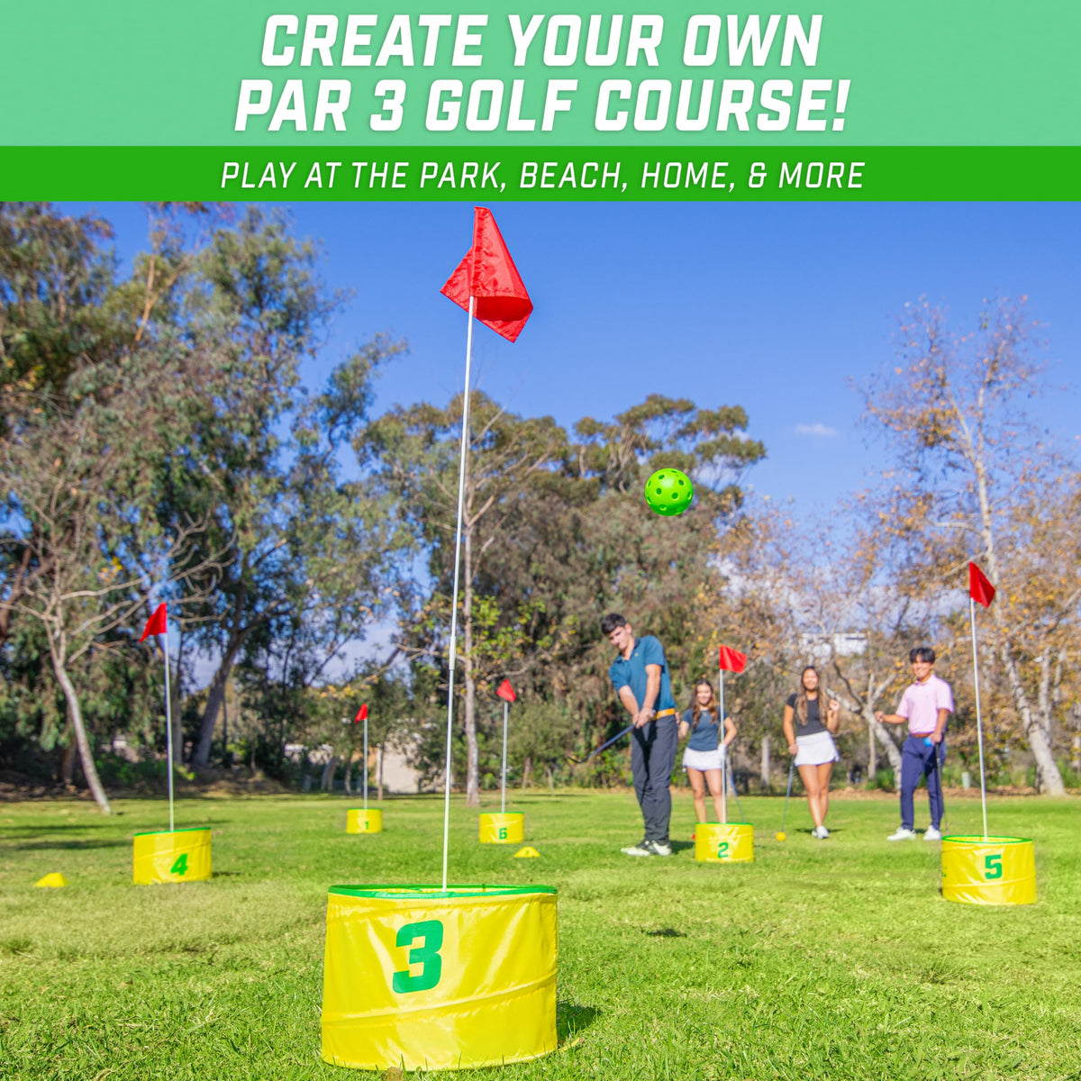 GoSports Yard Links tee markers—define holes quickly for versatile outdoor courses.