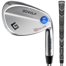 Gowolf 50 degree wedge right hand chrome face close-up shows precision milling for extra spin